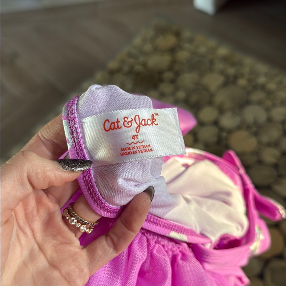 Cat & Jack Purple Ruffled Shell Print Swimsuit. 4T - Picture 2 of 3